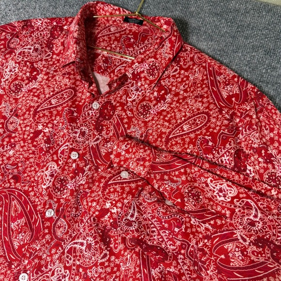 COOFANDY Mens XXL Red Paisley Button Down Long Sleeve Shirt Casual - Picture 1 of 7